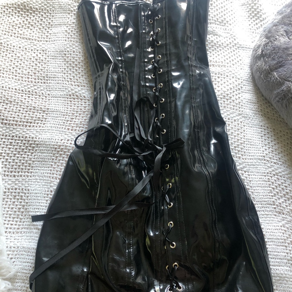 Dollskill Faux Leather Latex Lace Up Dress